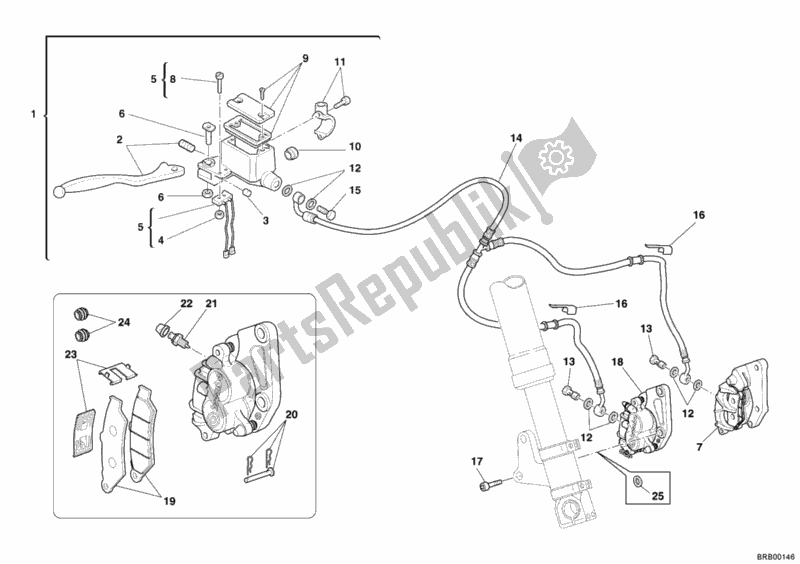 Toutes les pièces pour le Système De Freinage Avant du Ducati Monster S2R 800 Dark USA 2006
